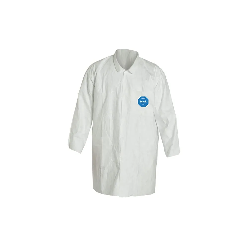 DuPont Tyvek 400 TY212S Disposable Lab Coat with Open Cuff, White, Large (Pack of 30)
