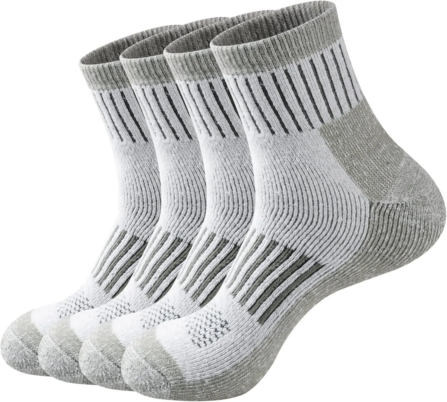 ECOEY Men's Merino Wool Cushioned Hiking Trekking Socks 4 Pairs, Quarter Length with Moisture Wicking