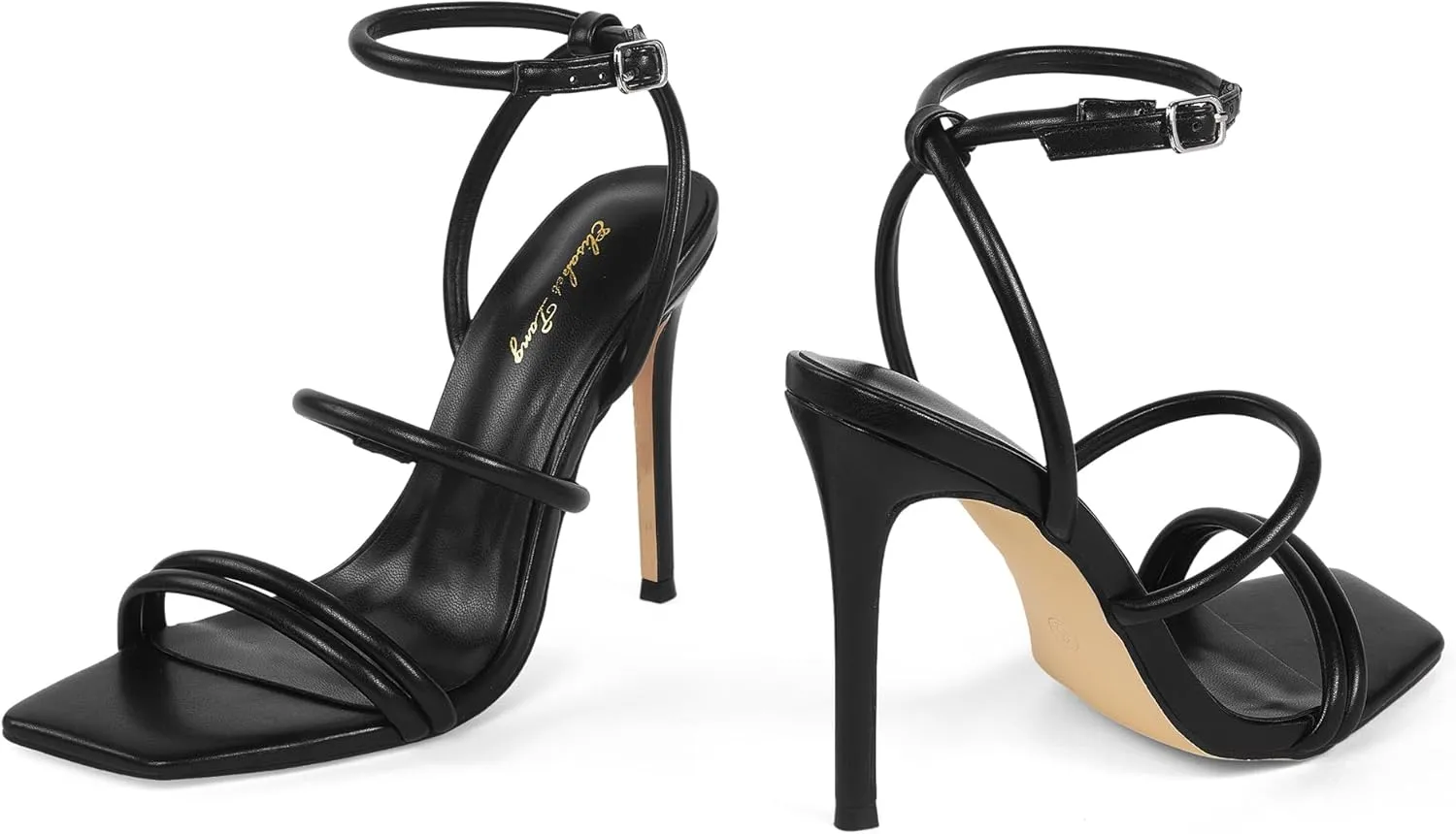 Elisabet Tang 4 inch Stylish Ankle Strap Stiletto Sandals for Women - Sexy Square Open toe Gladiator High Heels for Party Commuting Daily use