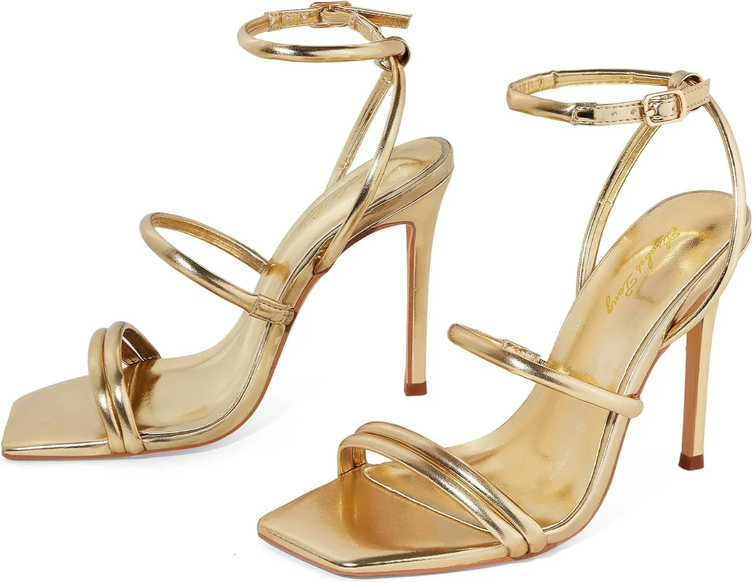 Elisabet Tang 4 inch Stylish Ankle Strap Stiletto Sandals for Women - Sexy Square Open toe Gladiator High Heels for Party Commuting Daily use