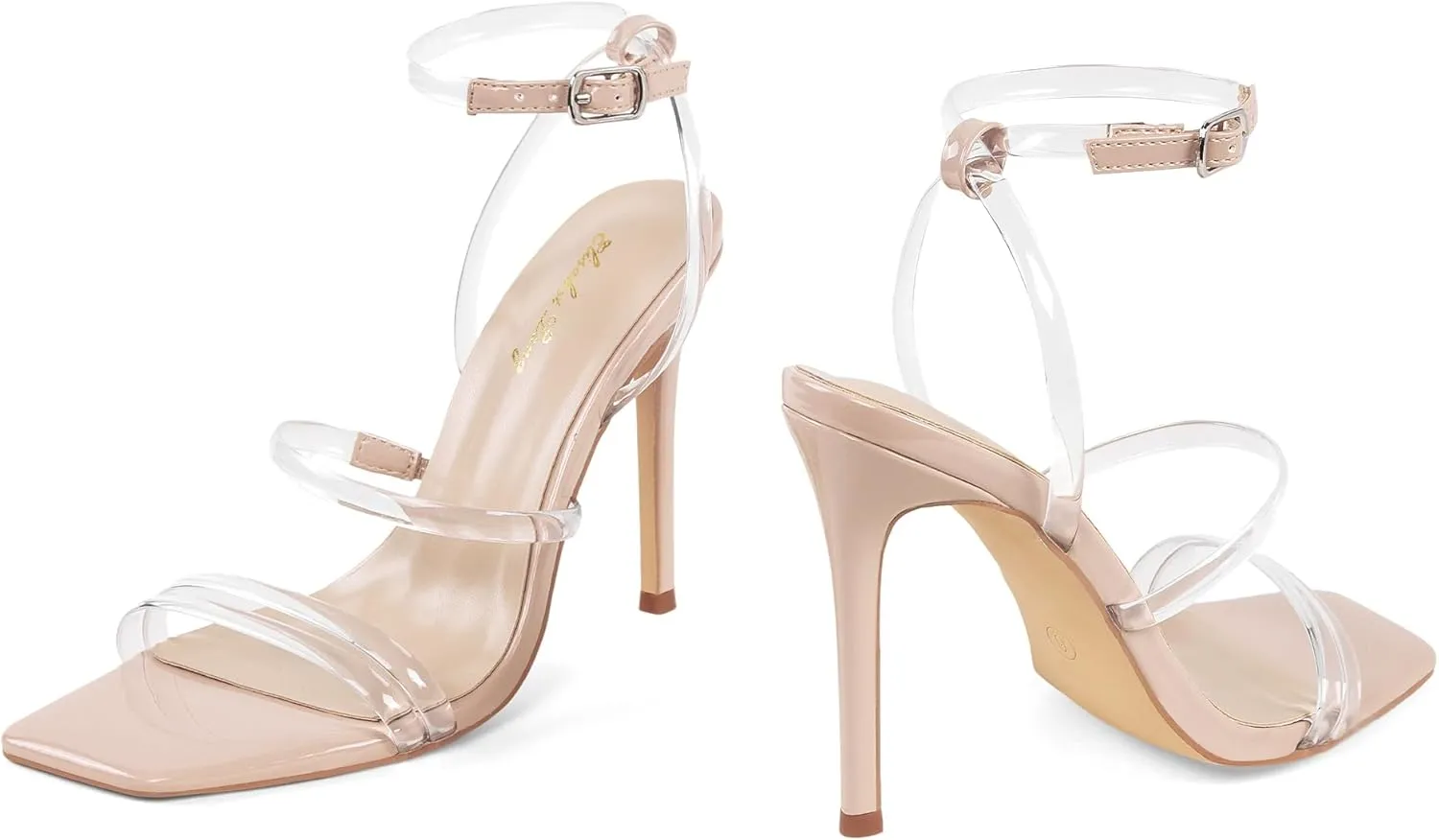 Elisabet Tang 4 inch Stylish Ankle Strap Stiletto Sandals for Women - Sexy Square Open toe Gladiator High Heels for Party Commuting Daily use