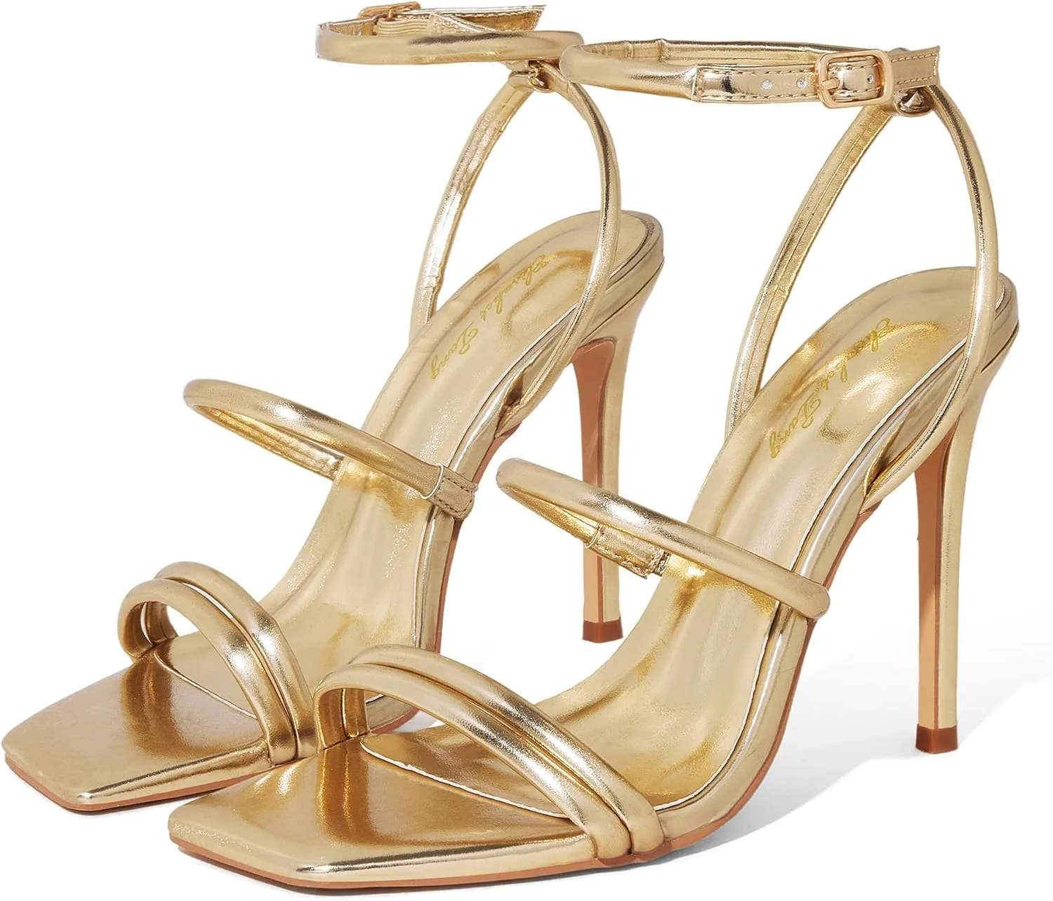Elisabet Tang 4 inch Stylish Ankle Strap Stiletto Sandals for Women - Sexy Square Open toe Gladiator High Heels for Party Commuting Daily use