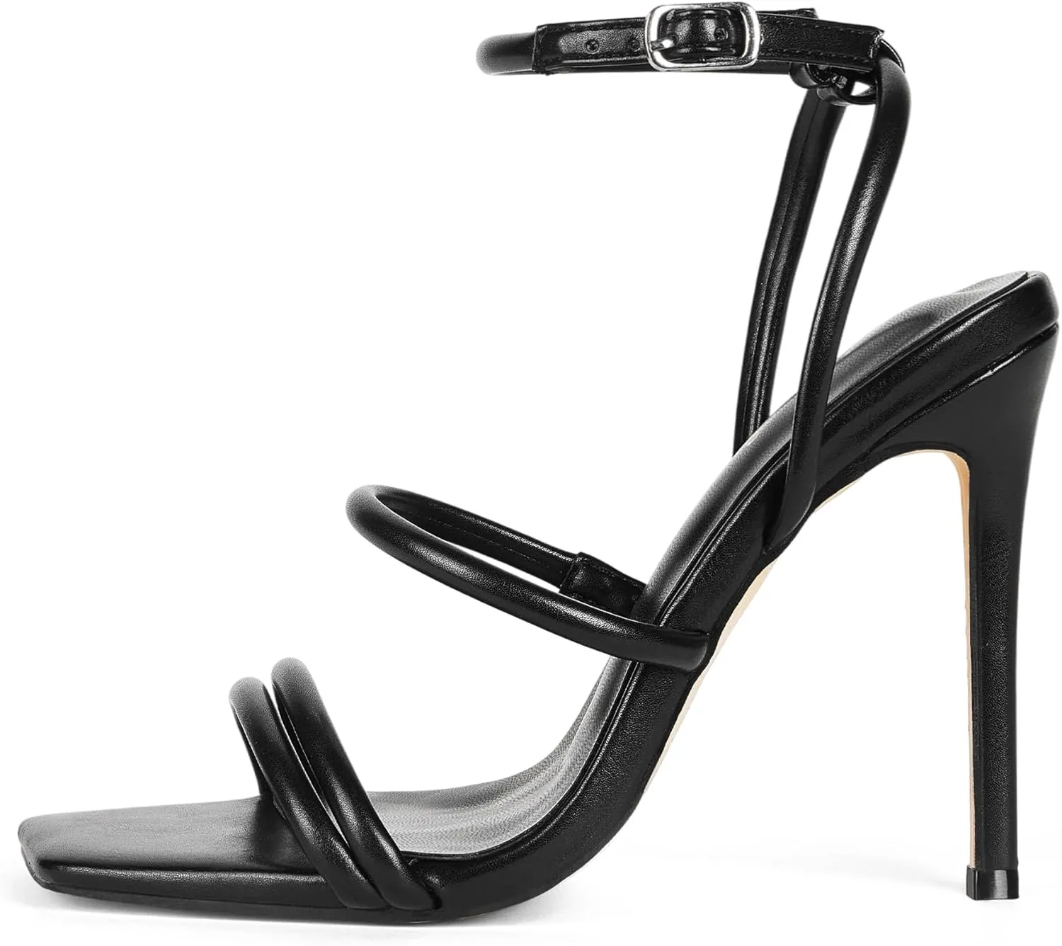 Elisabet Tang 4 inch Stylish Ankle Strap Stiletto Sandals for Women - Sexy Square Open toe Gladiator High Heels for Party Commuting Daily use