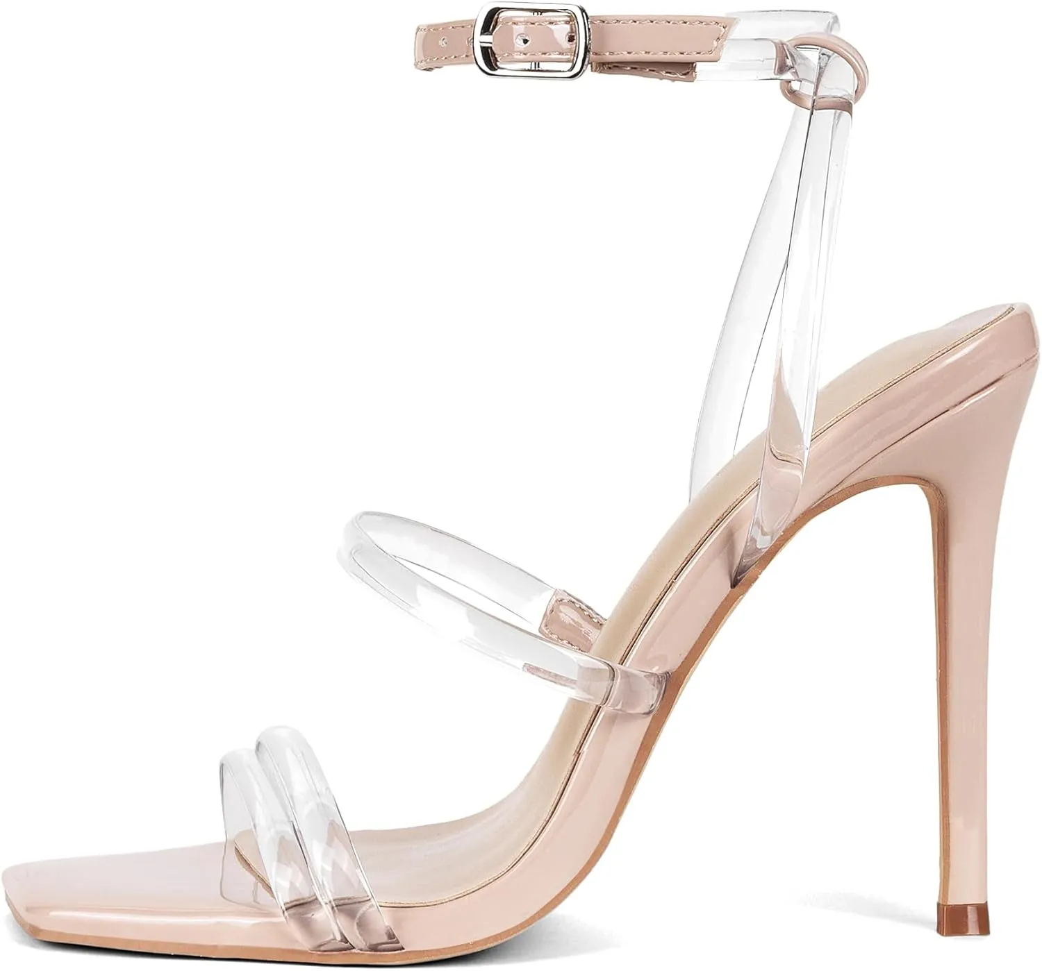 Elisabet Tang 4 inch Stylish Ankle Strap Stiletto Sandals for Women - Sexy Square Open toe Gladiator High Heels for Party Commuting Daily use