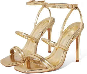 Elisabet Tang 4 inch Stylish Ankle Strap Stiletto Sandals for Women - Sexy Square Open toe Gladiator High Heels for Party Commuting Daily use