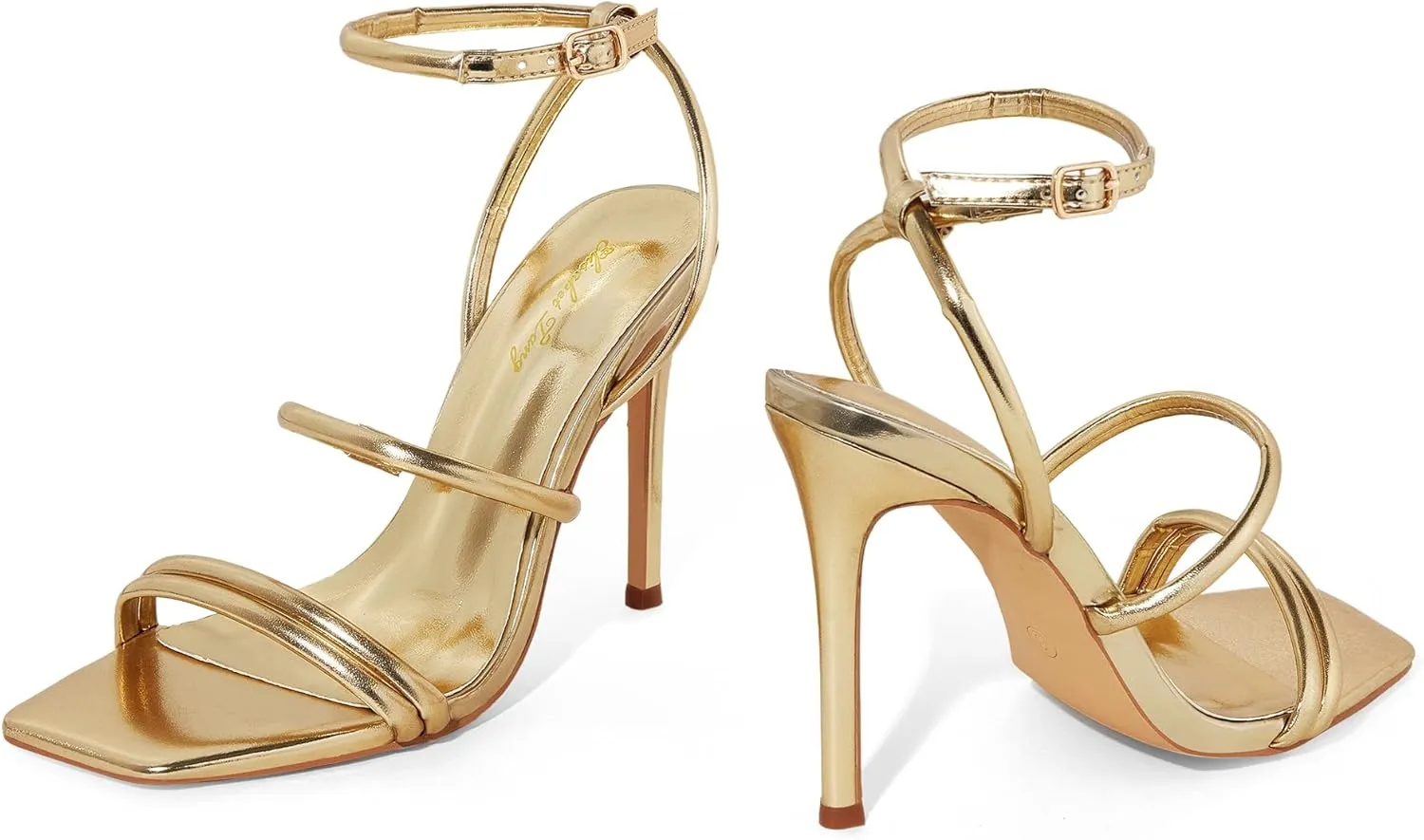 Elisabet Tang 4 inch Stylish Ankle Strap Stiletto Sandals for Women - Sexy Square Open toe Gladiator High Heels for Party Commuting Daily use