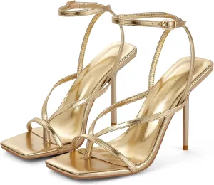 Elisabet Tang Women's Thong Heeled Open Toe Ankle Buckle Strap Heeled Sandals Stylish Dress Shoes
