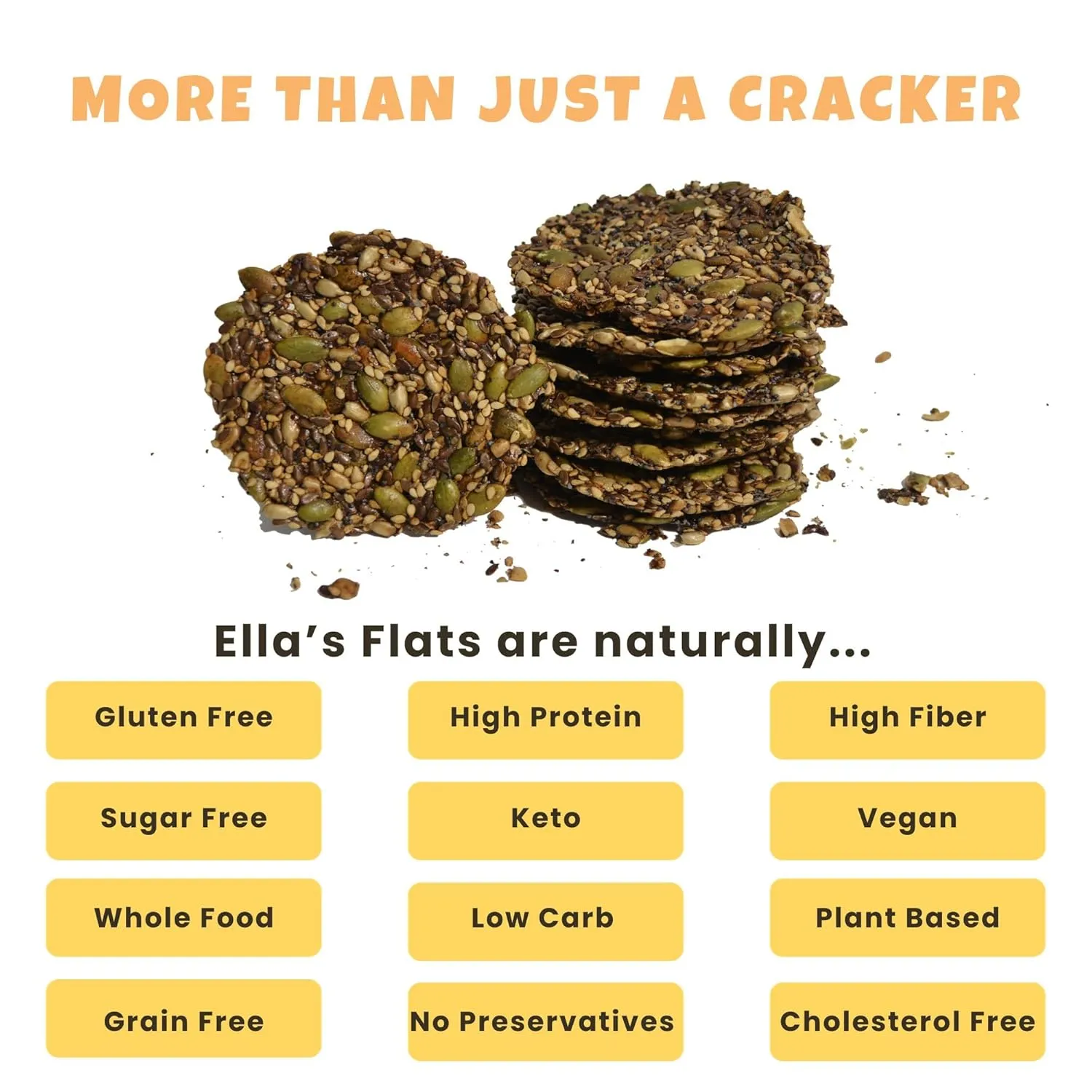 ELLA’S FLATS® Everything All Seed Savory Crisps – All Natural, Gluten Free, Good Source of Protein, High Fiber, Vegan and Keto Friendly (3 Pack)