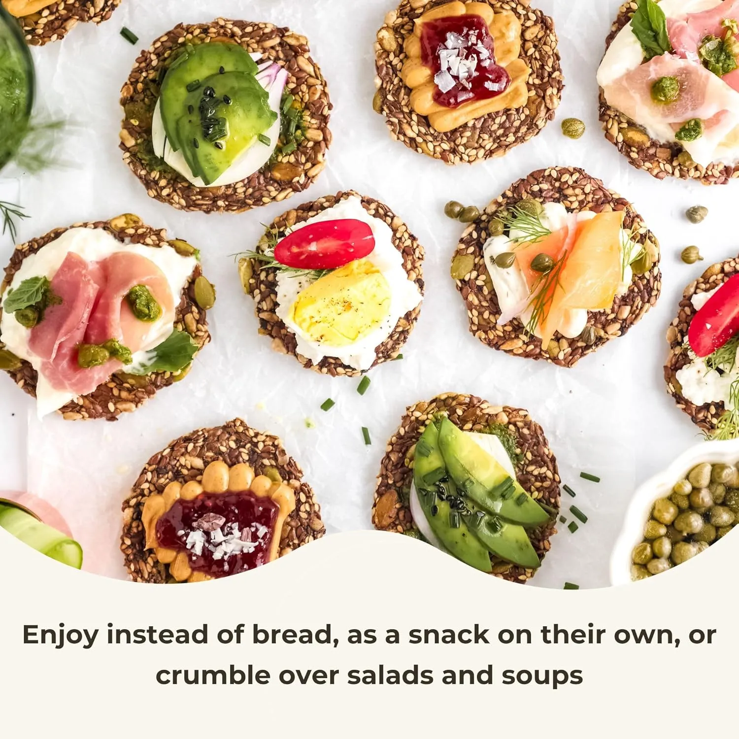 ELLA’S FLATS® Everything All Seed Savory Crisps – All Natural, Gluten Free, Good Source of Protein, High Fiber, Vegan and Keto Friendly (3 Pack)