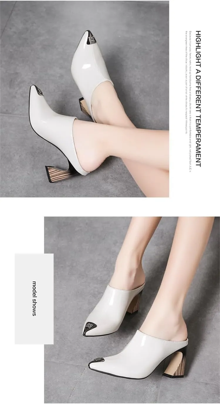 Emo Low Block Heels for Women Pointed Toe Mules Bridal Wedding Parties Beach Cruise Cute Rave Y2K Kawaii Elegant Dressy Fashion Trendy Pumps Work Office Sandals Spring Summer Fall Outdoors