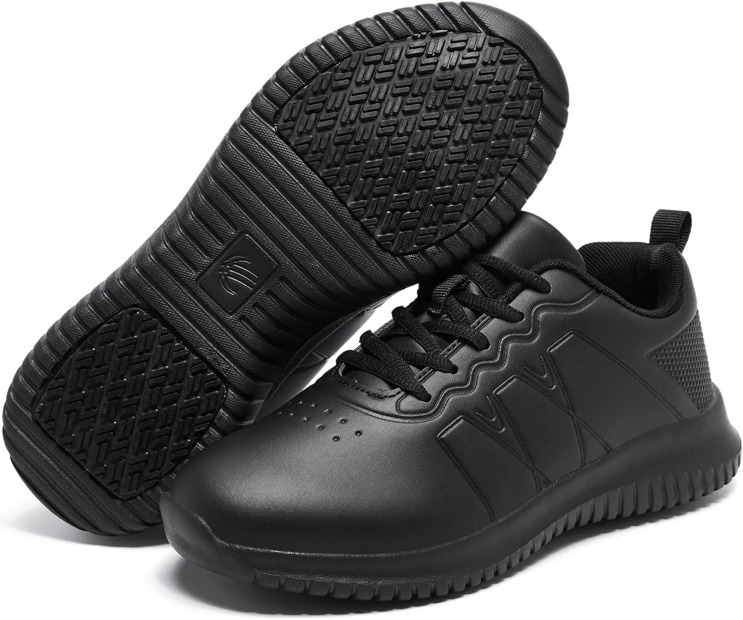 ENLEN&BENNA Non Slip Shoes for Women Food Service, Kitchen Chef Oil-Proof Slip Resistant Work Shoes Waterproof Comfort Lightweight Sneakers with Lace Up Black