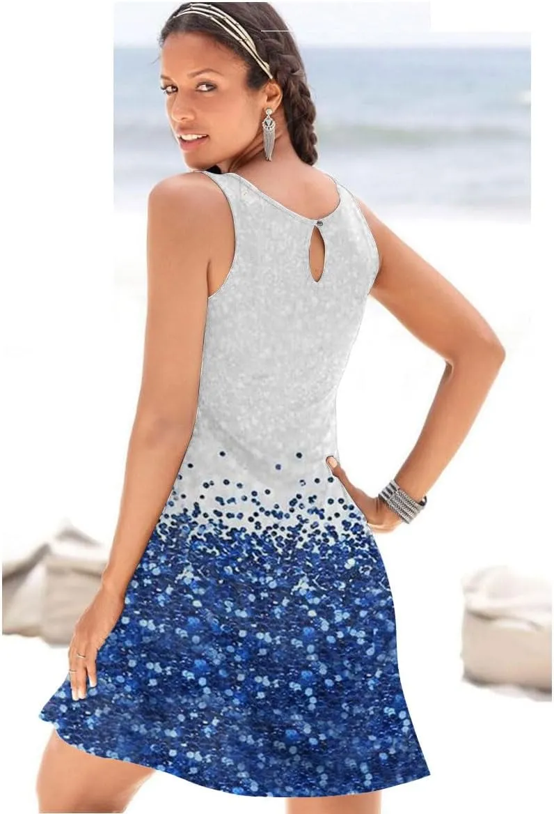 ETCYY NEW Summer Dresses for Women Trendy Boho Floral Print Sundresses Sleeveless Beach Cover Up Dress with Pockets