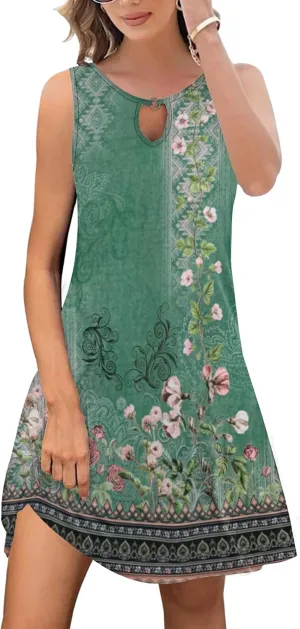 ETCYY Summer Dresses for Women 2025 Trendy Boho Floral Print Beach Cover Up Casual Spring Sleeveless Sundresses