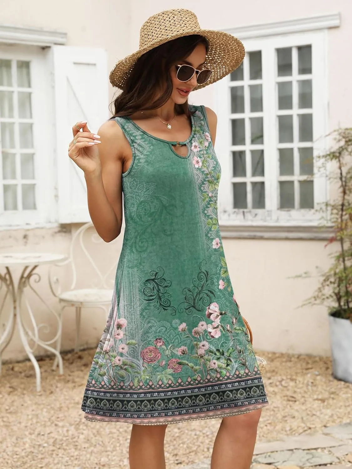 ETCYY Summer Dresses for Women 2025 Trendy Boho Floral Print Beach Cover Up Casual Spring Sleeveless Sundresses