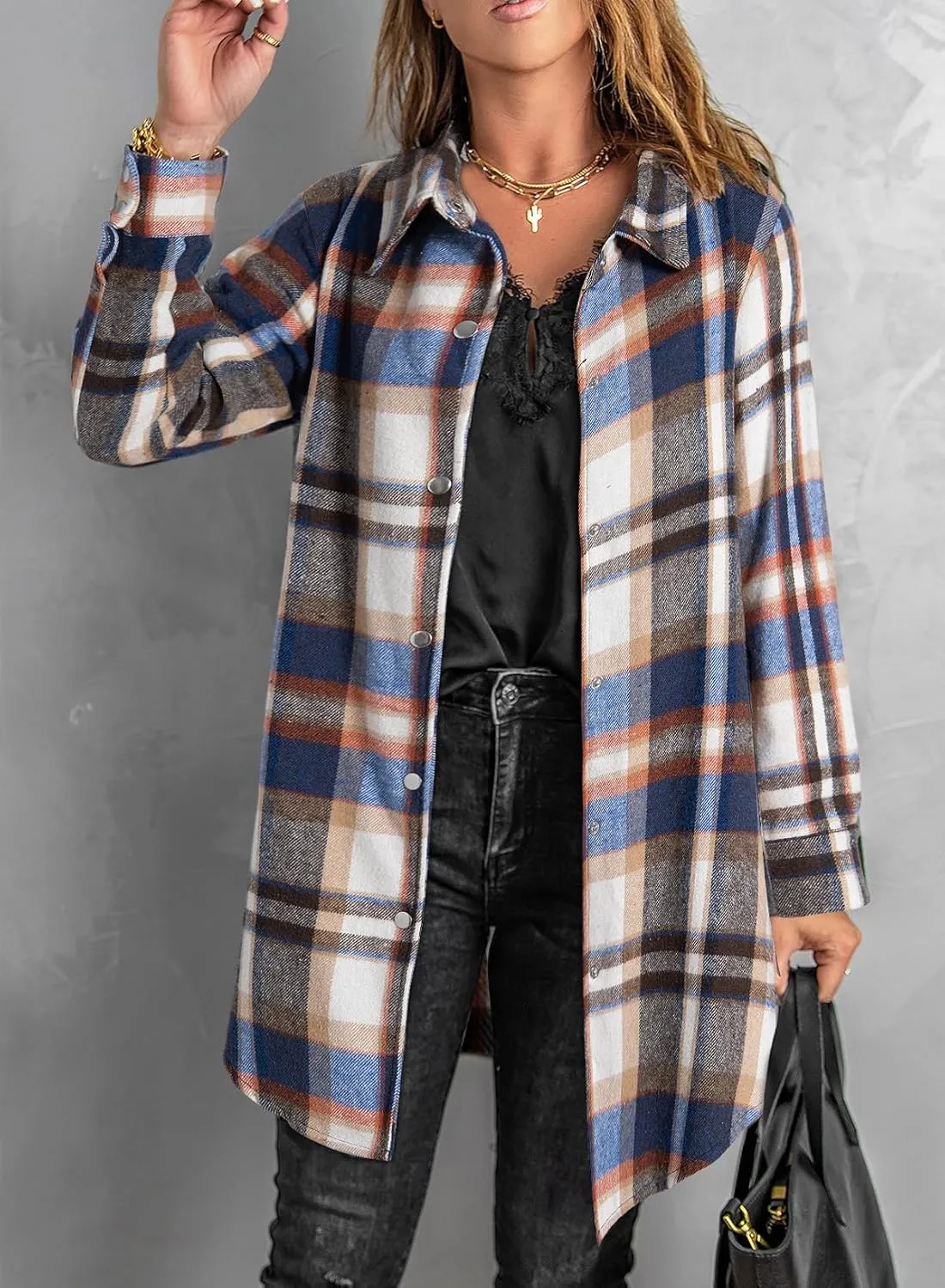 EVALESS Color Block Plaid Shacket Jacket Womens Fall Clothes Fashion Outfits