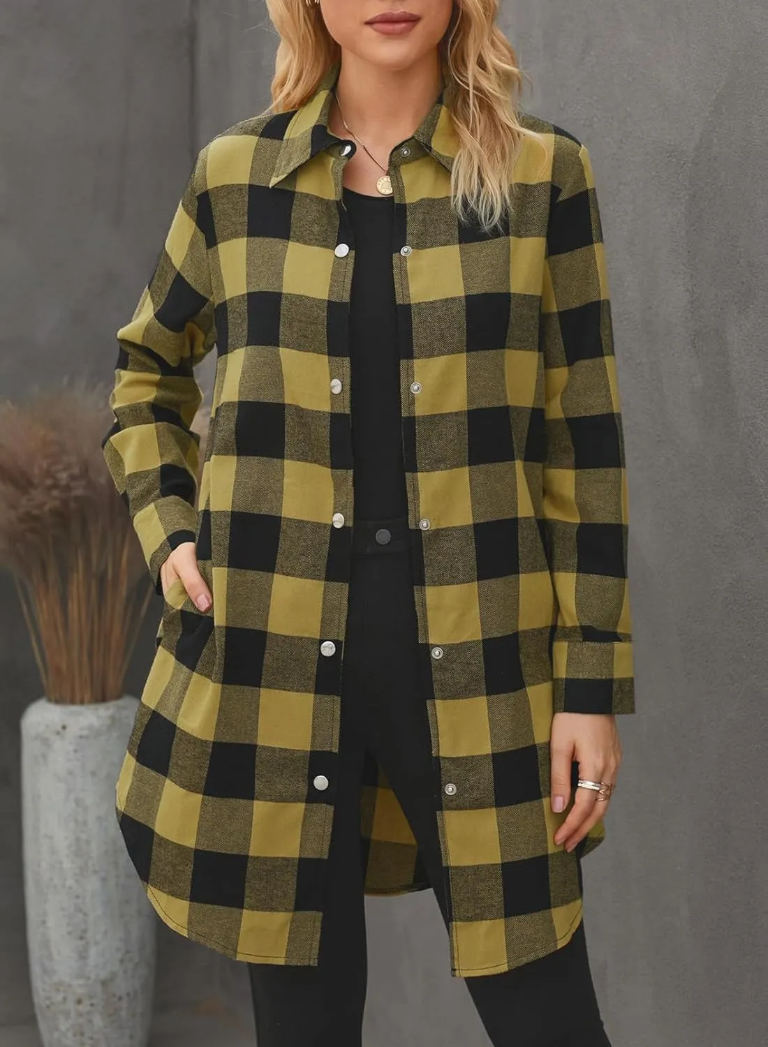 EVALESS Color Block Plaid Shacket Jacket Womens Fall Clothes Fashion Outfits