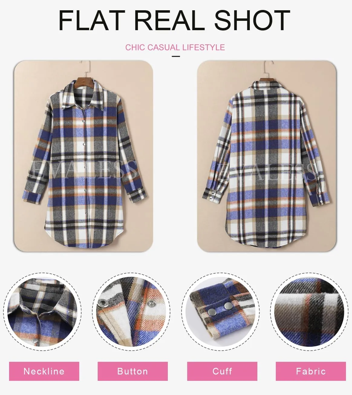 EVALESS Color Block Plaid Shacket Jacket Womens Fall Clothes Fashion Outfits