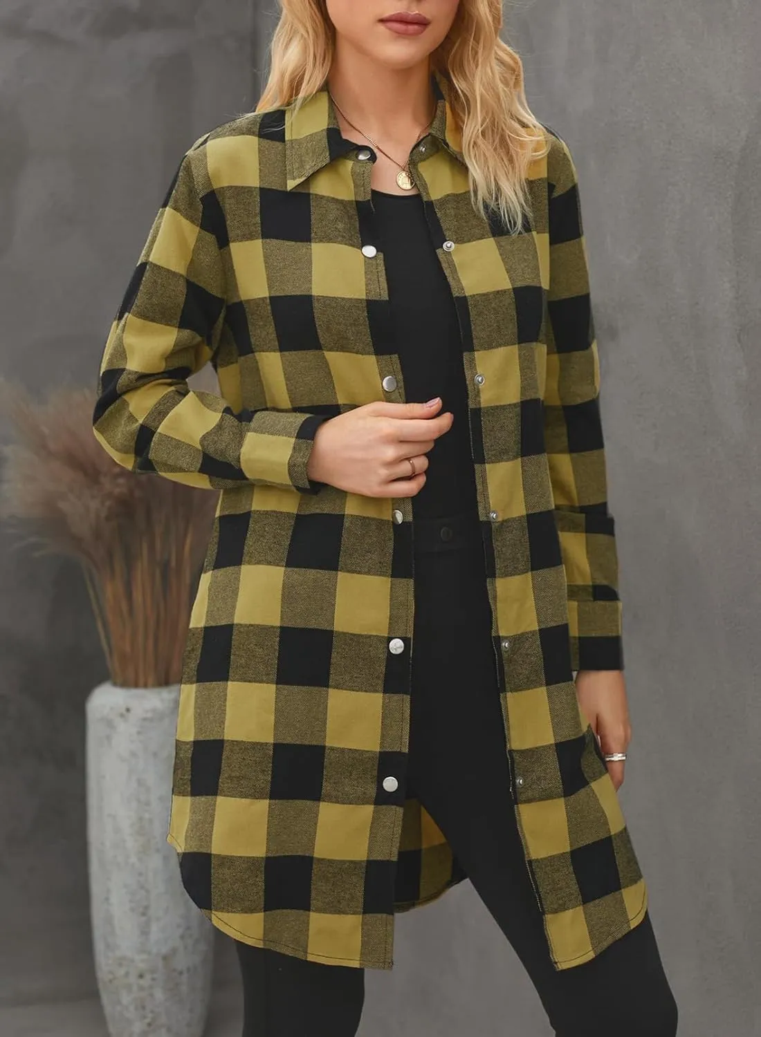 EVALESS Color Block Plaid Shacket Jacket Womens Fall Clothes Fashion Outfits