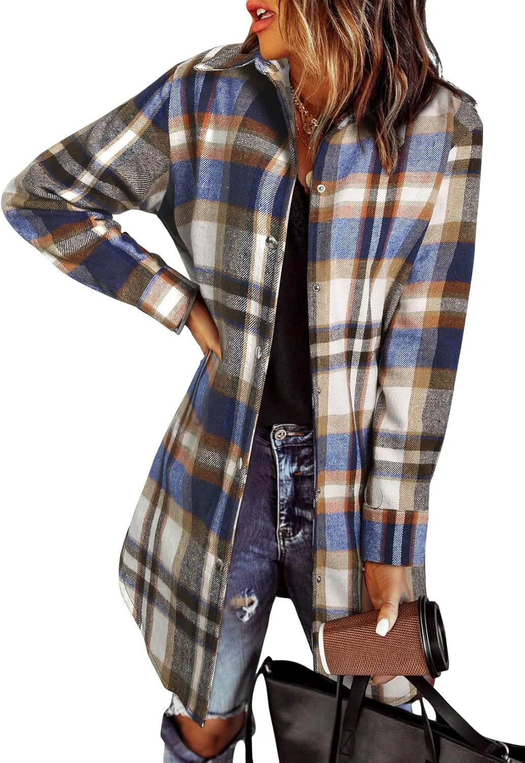 EVALESS Color Block Plaid Shacket Jacket Womens Fall Clothes Fashion Outfits