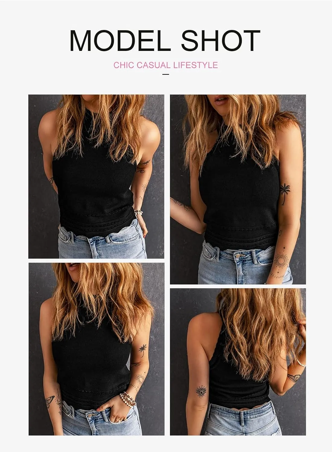 EVALESS Womens Tank Tops Summer Ribbed Knit Racerback High Neck Halter Crop Tops Blouses Sleeveless Slim Basic Cami Shirts