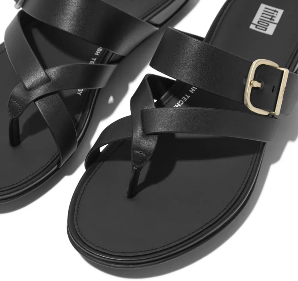 FitFlop Women's Gracie Buckle Leather Strappy Toe-Post Sandals Wedge