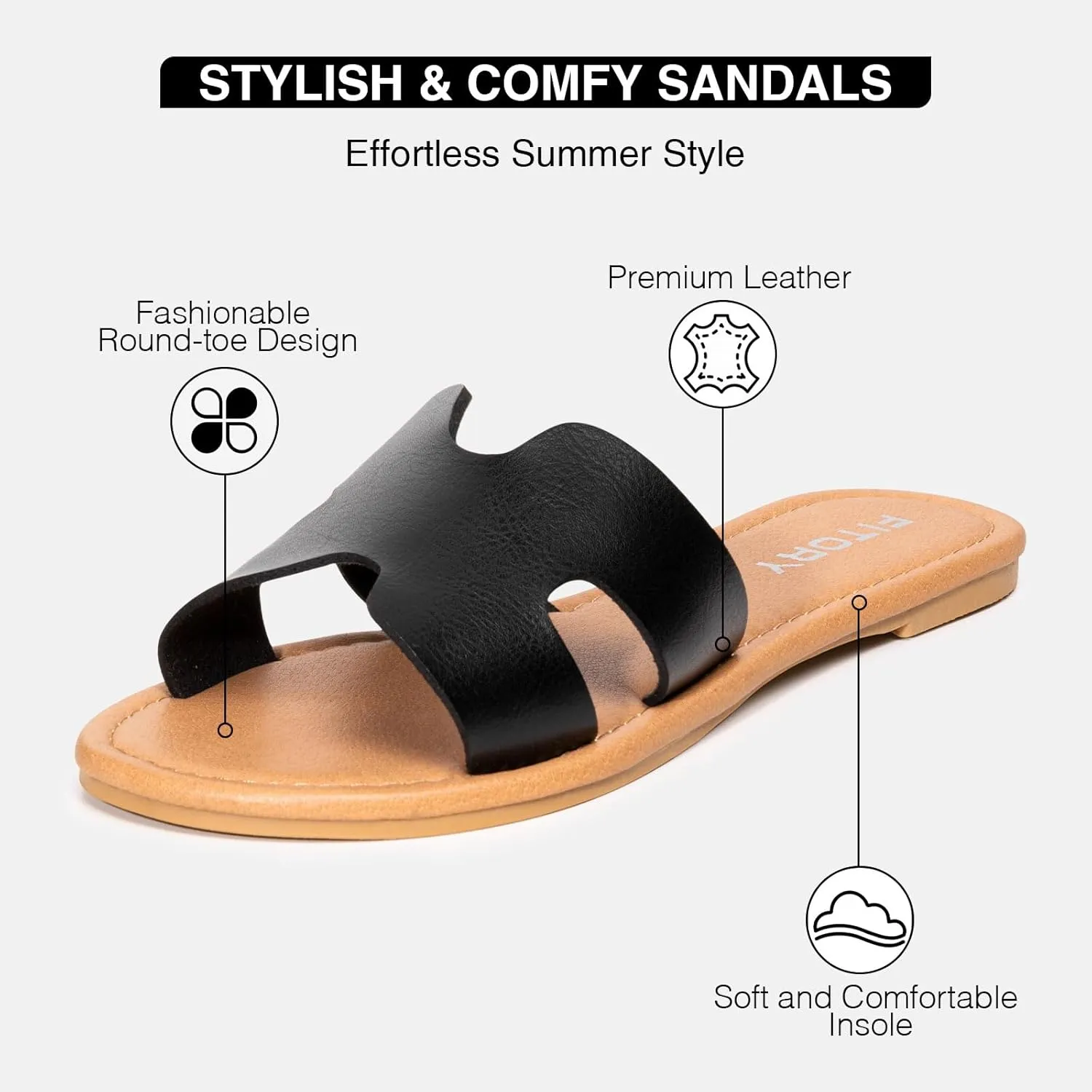 FITORY Women's Comfortable Dressy Leather Flat Sandals - Stylish & Beautiful Summer Slides Size 6-11