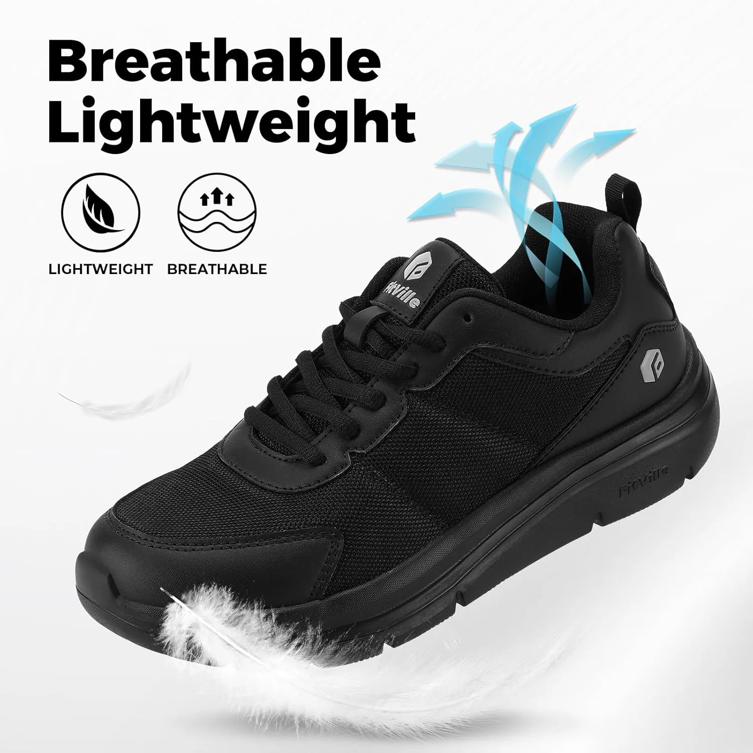 FitVille Men's Walking Shoes Wide Width Lightweight Comfortable Sneakers Max Cushioning Shoes for Plantar Fasciitis Relief