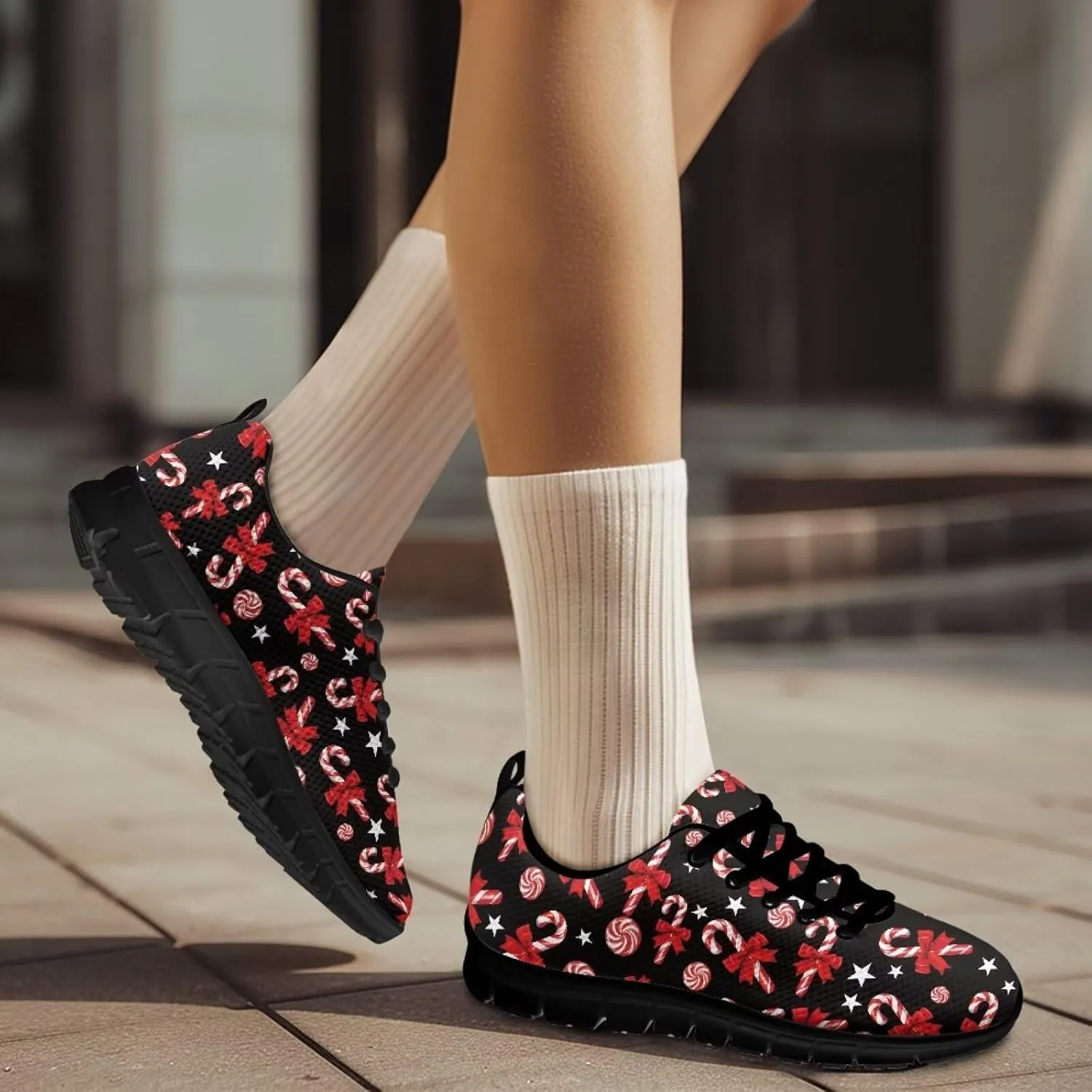 FKELYI Christmas Running Shoes for Women Athletic Tennis Sneakers Breathable Walking Flats