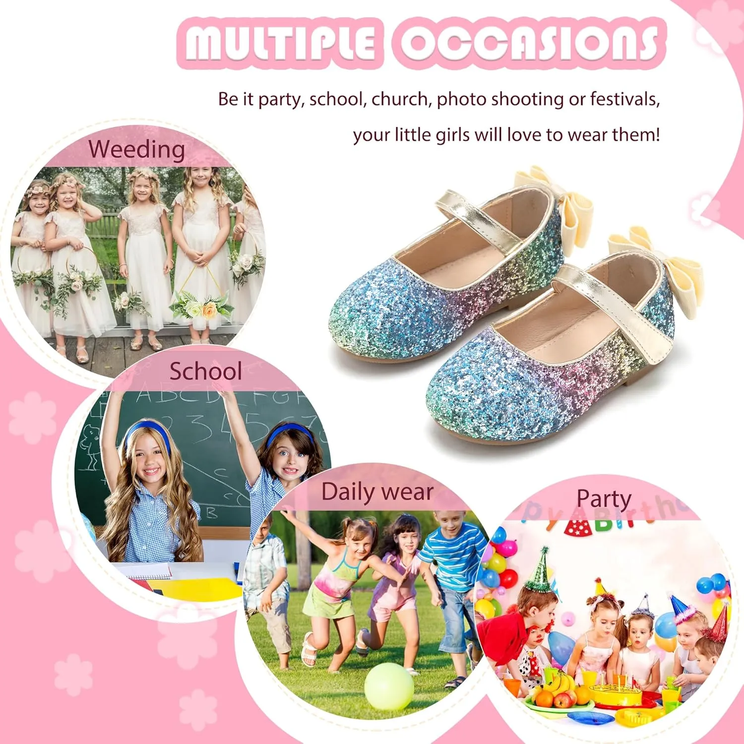 Flaryzone Toddler/Little Girls' Ballerina Flat Mary Jane Princess Dress Shoes - Wedding School Party
