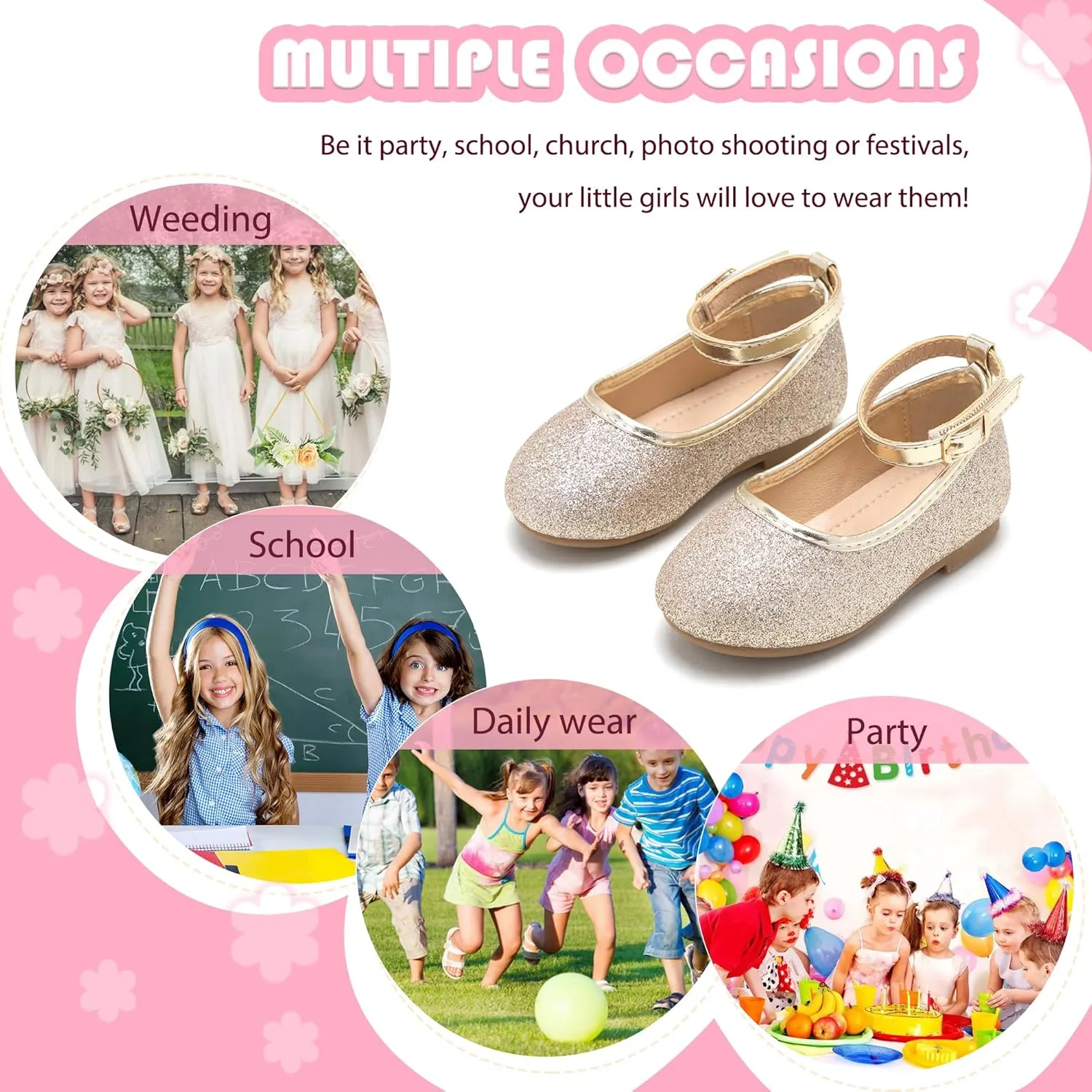 Flaryzone Toddler/Little Girls' Ballerina Flat Mary Jane Princess Dress Shoes - Wedding School Party