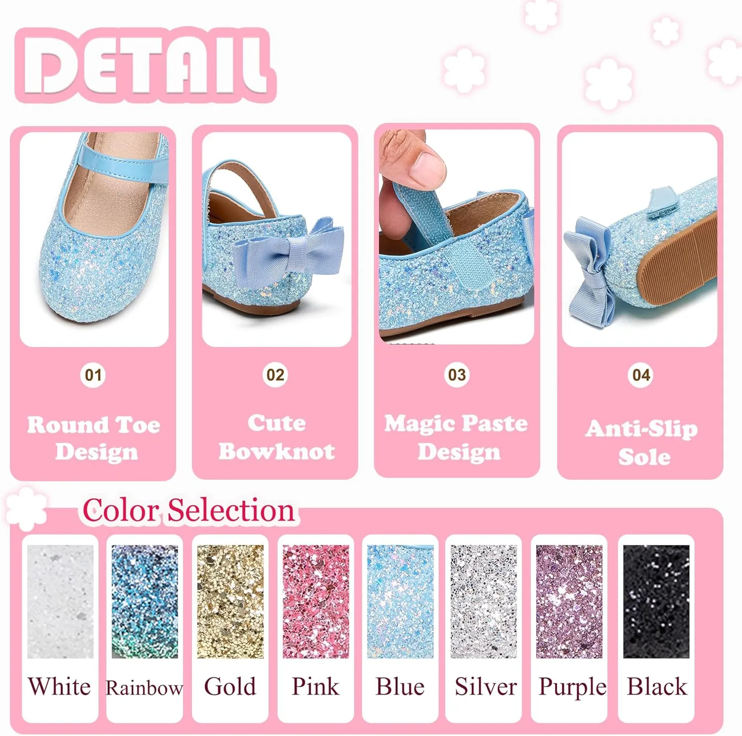 Flaryzone Toddler/Little Girls' Ballerina Flat Mary Jane Princess Dress Shoes - Wedding School Party