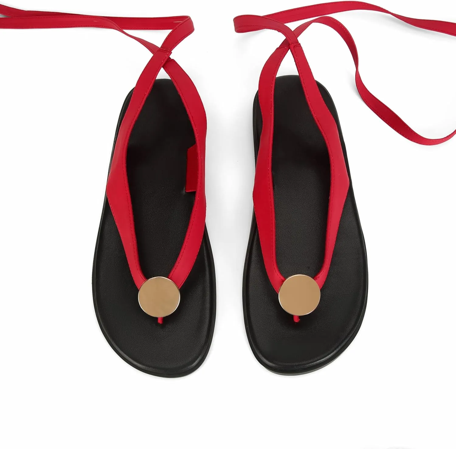 Flat Sandals for Women Strappy Sandals Comfortable Dressy Beach Flip Flop Slides Thong Sandals for Women with Metal Circular