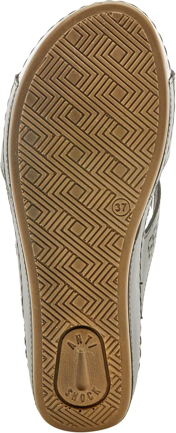 Flexus Women's Thrume Slide Sandals – Stylish Double Strap with Buckle Accents, Leather Insole & Anti-Shock Slip-Resistant Sole