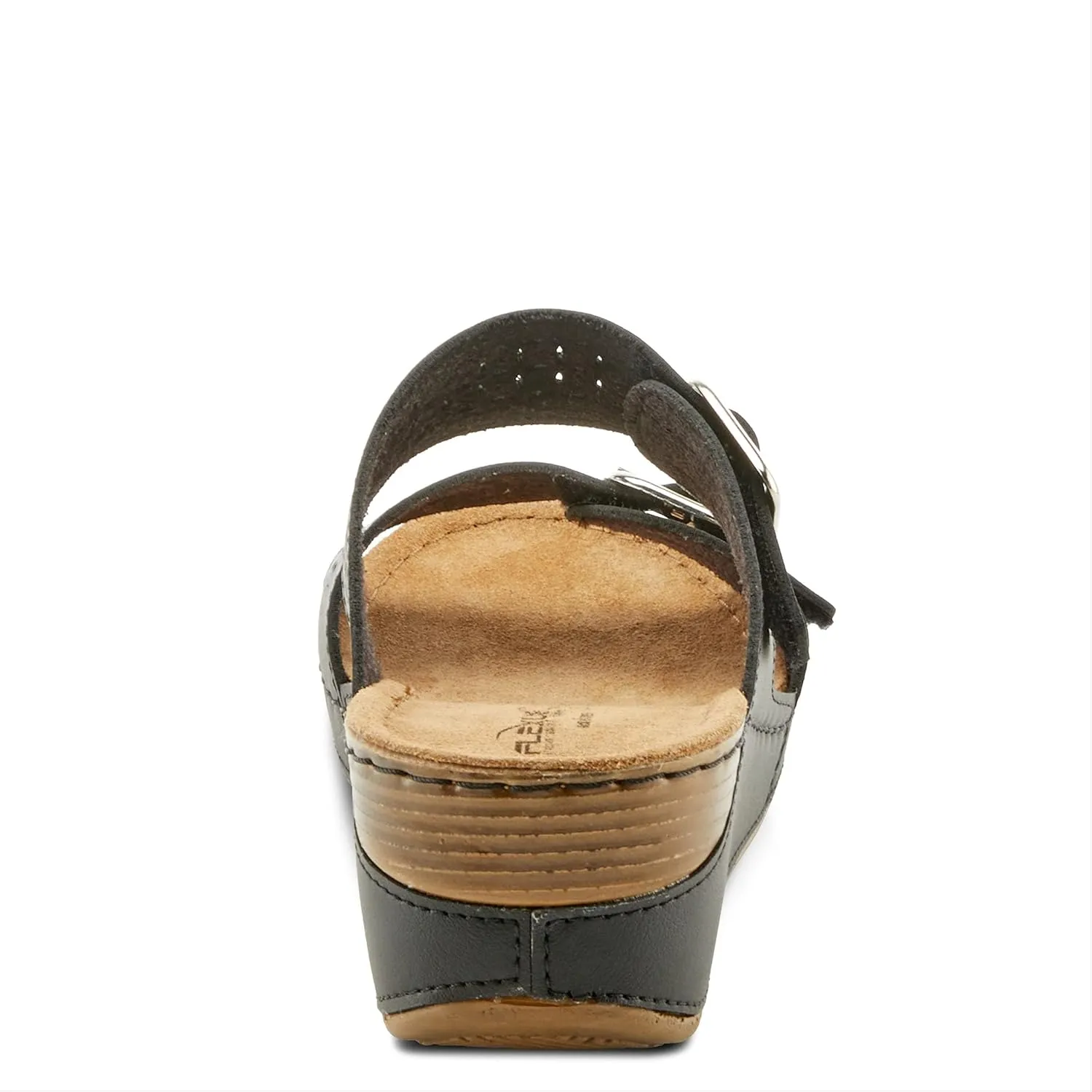 Flexus Women's Thrume Slide Sandals – Stylish Double Strap with Buckle Accents, Leather Insole & Anti-Shock Slip-Resistant Sole