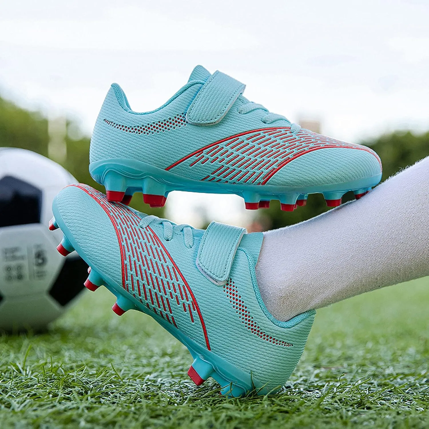FLIOZY Football Shoes Kids Athletic Soccer Cleats Shoes Boys Girls Competition Training ShoesOutdoor/Indoor Lightweight Breathable Football Boots Sneakers