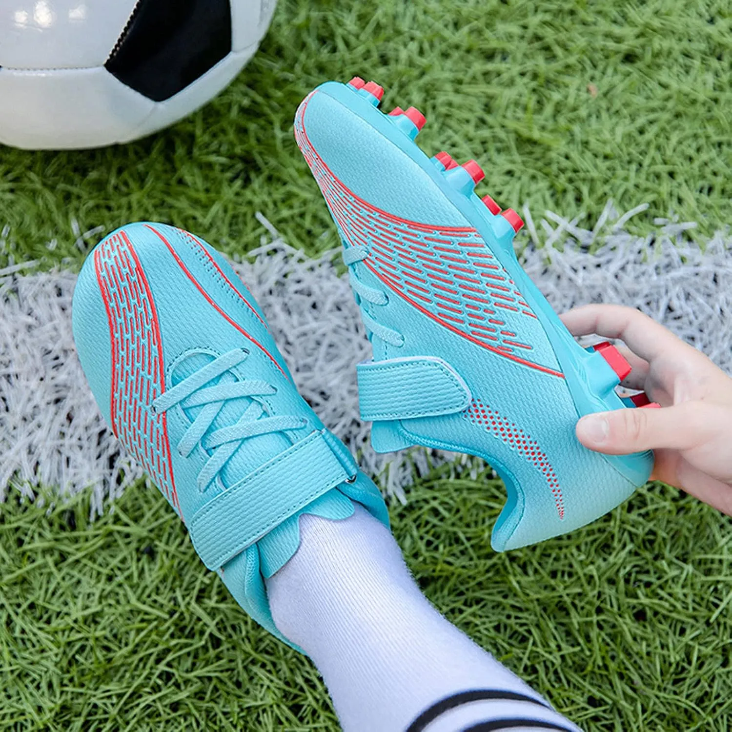 FLIOZY Football Shoes Kids Athletic Soccer Cleats Shoes Boys Girls Competition Training ShoesOutdoor/Indoor Lightweight Breathable Football Boots Sneakers