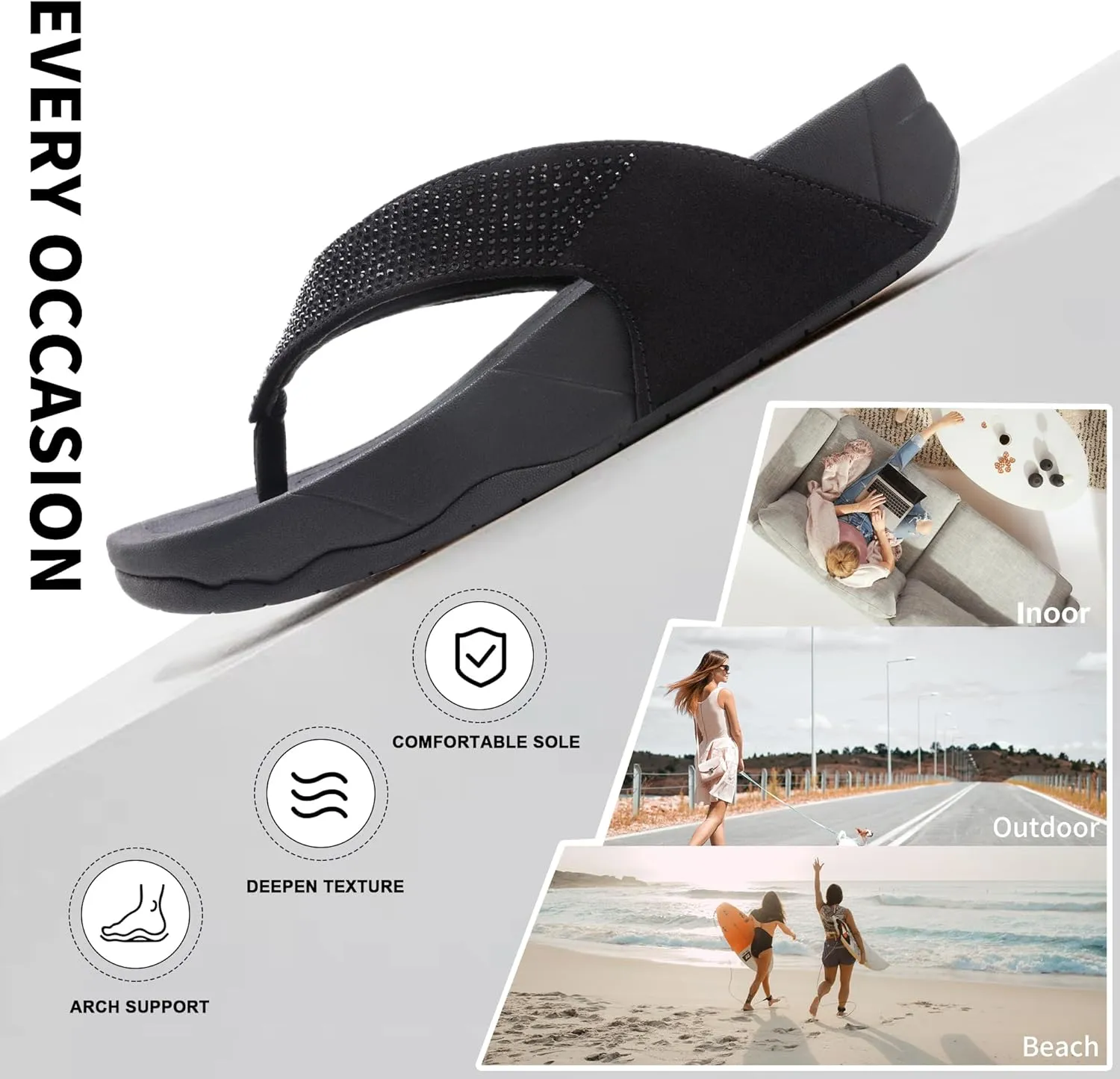 Flip Flops sandals Women Thong Sandals Arch Support Soft Flip Flop Sandal Non-Slip Beach Wedge Sandal