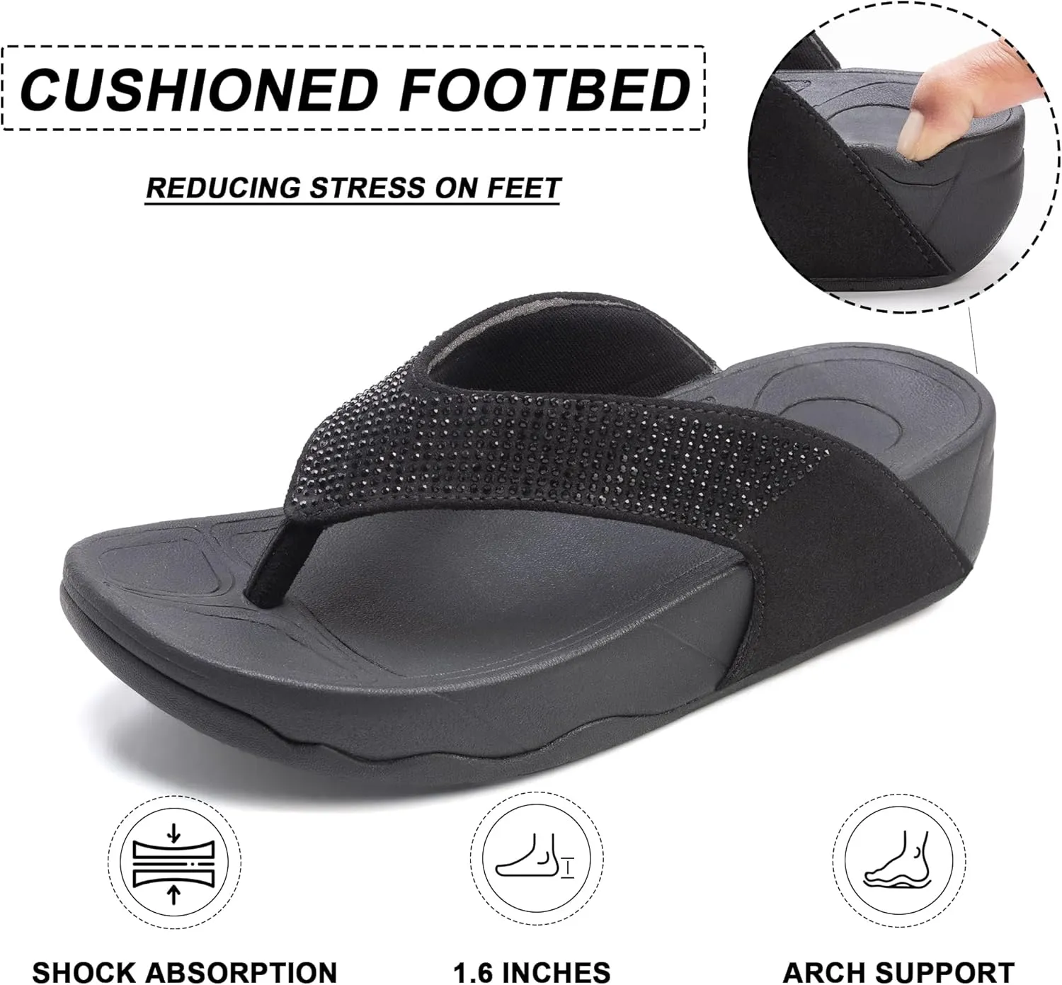 Flip Flops sandals Women Thong Sandals Arch Support Soft Flip Flop Sandal Non-Slip Beach Wedge Sandal