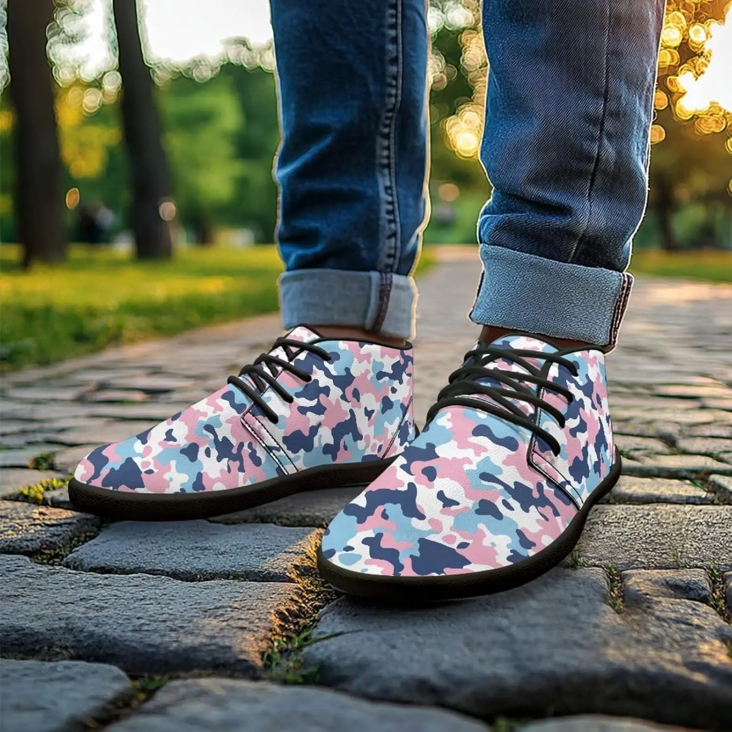 Forchrinse American Flag Mens Boots Mid Top Fashion Sneakers Leather Lace up Ankle Boots Walking Driving Shoes with Eva Sole