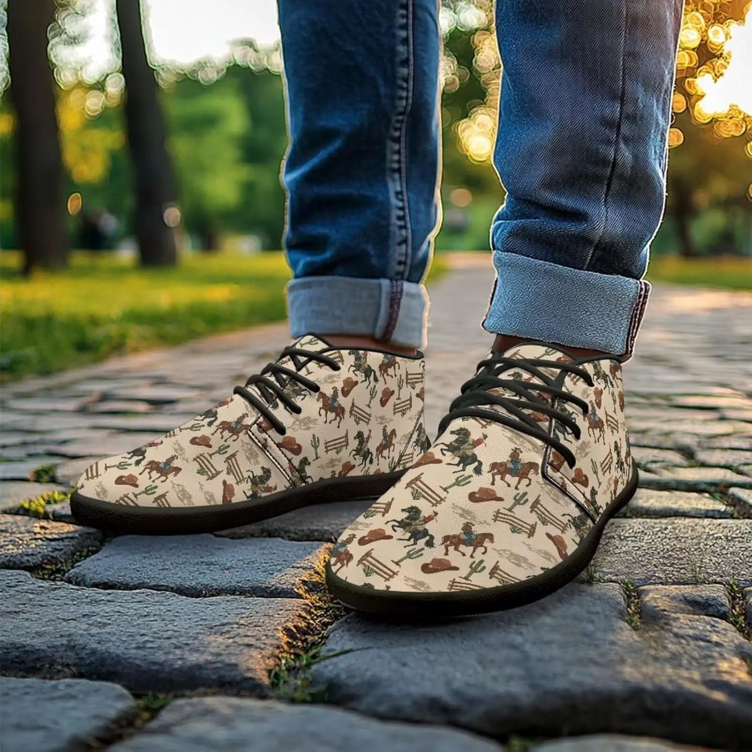 Forchrinse American Flag Mens Boots Mid Top Fashion Sneakers Leather Lace up Ankle Boots Walking Driving Shoes with Eva Sole