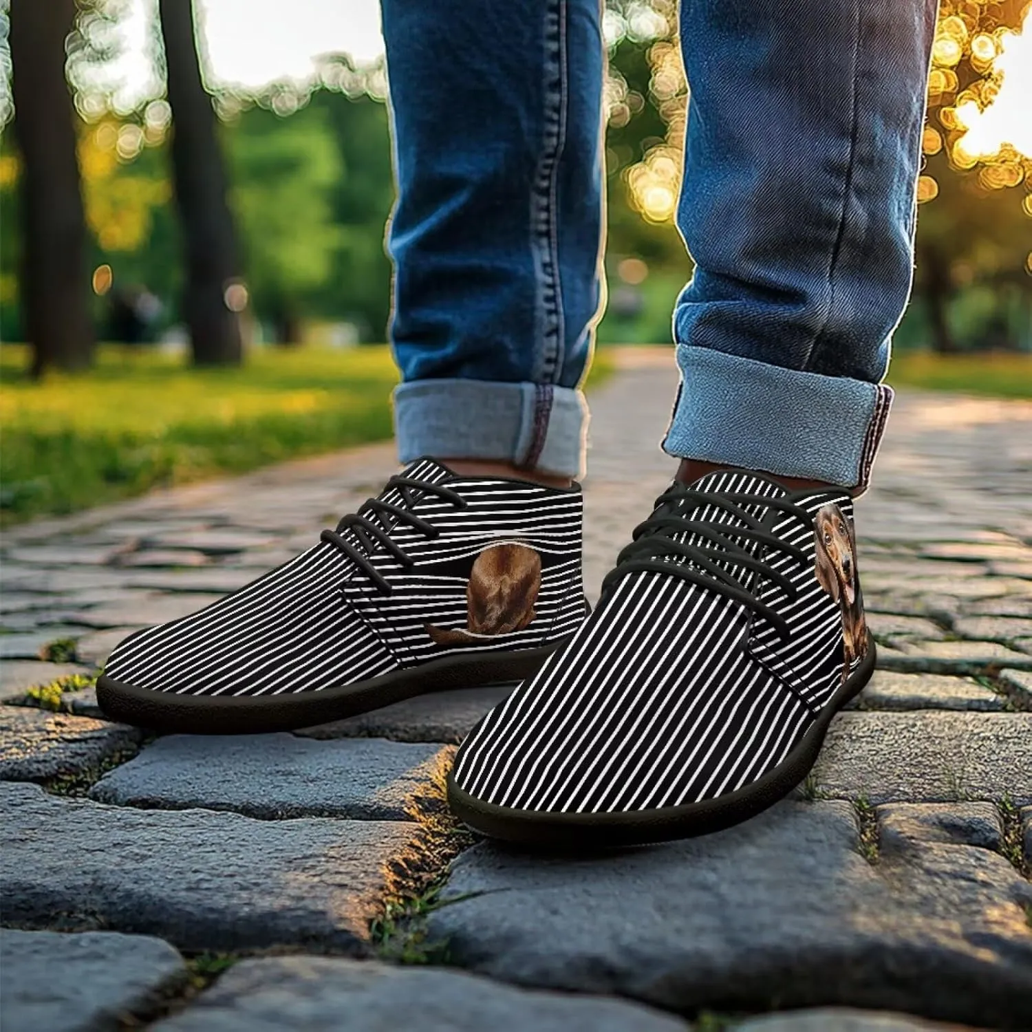 Forchrinse American Flag Mens Boots Mid Top Fashion Sneakers Leather Lace up Ankle Boots Walking Driving Shoes with Eva Sole