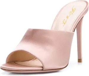 FOWT Chic Leather Pointed Toe Classic Mules Slide Womens Sandals Stylish Thin High 4 IN Heels Elegant Street Dress Office Business Gold Pumps Summer Shoes, US Size 4-16 M