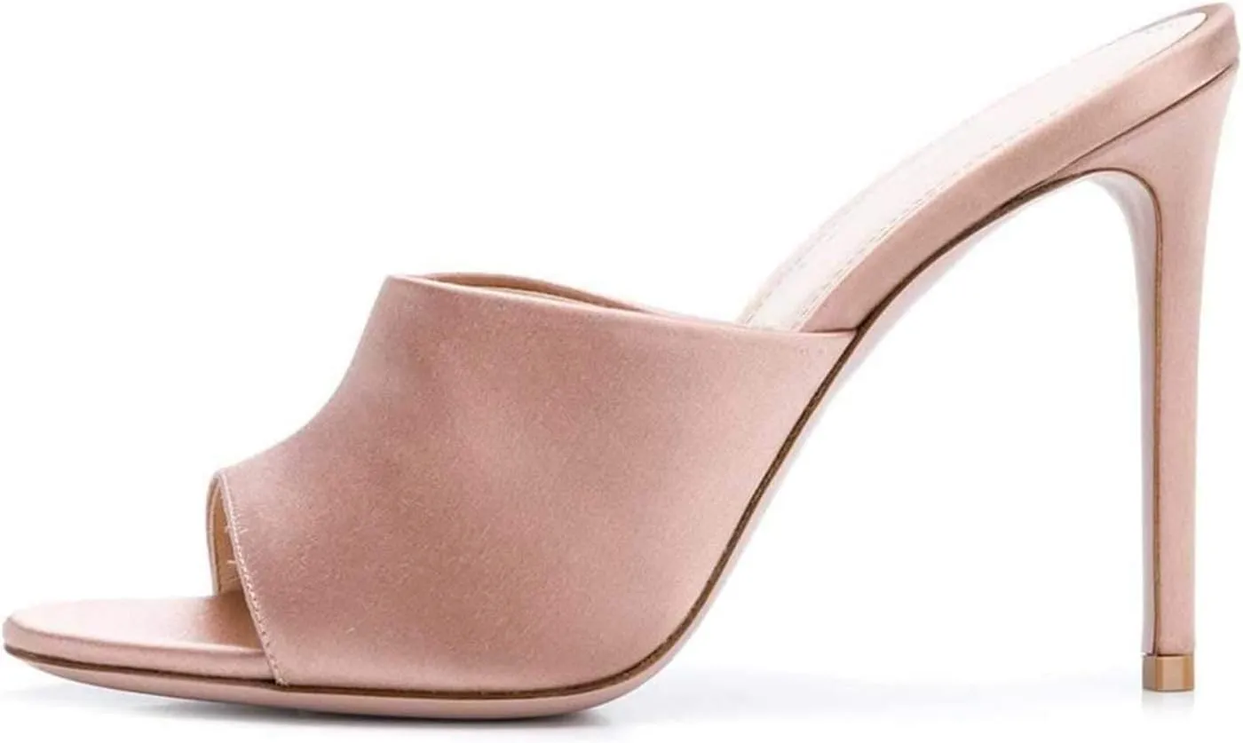 FOWT Chic Leather Pointed Toe Classic Mules Slide Womens Sandals Stylish Thin High 4 IN Heels Elegant Street Dress Office Business Gold Pumps Summer Shoes, US Size 4-16 M