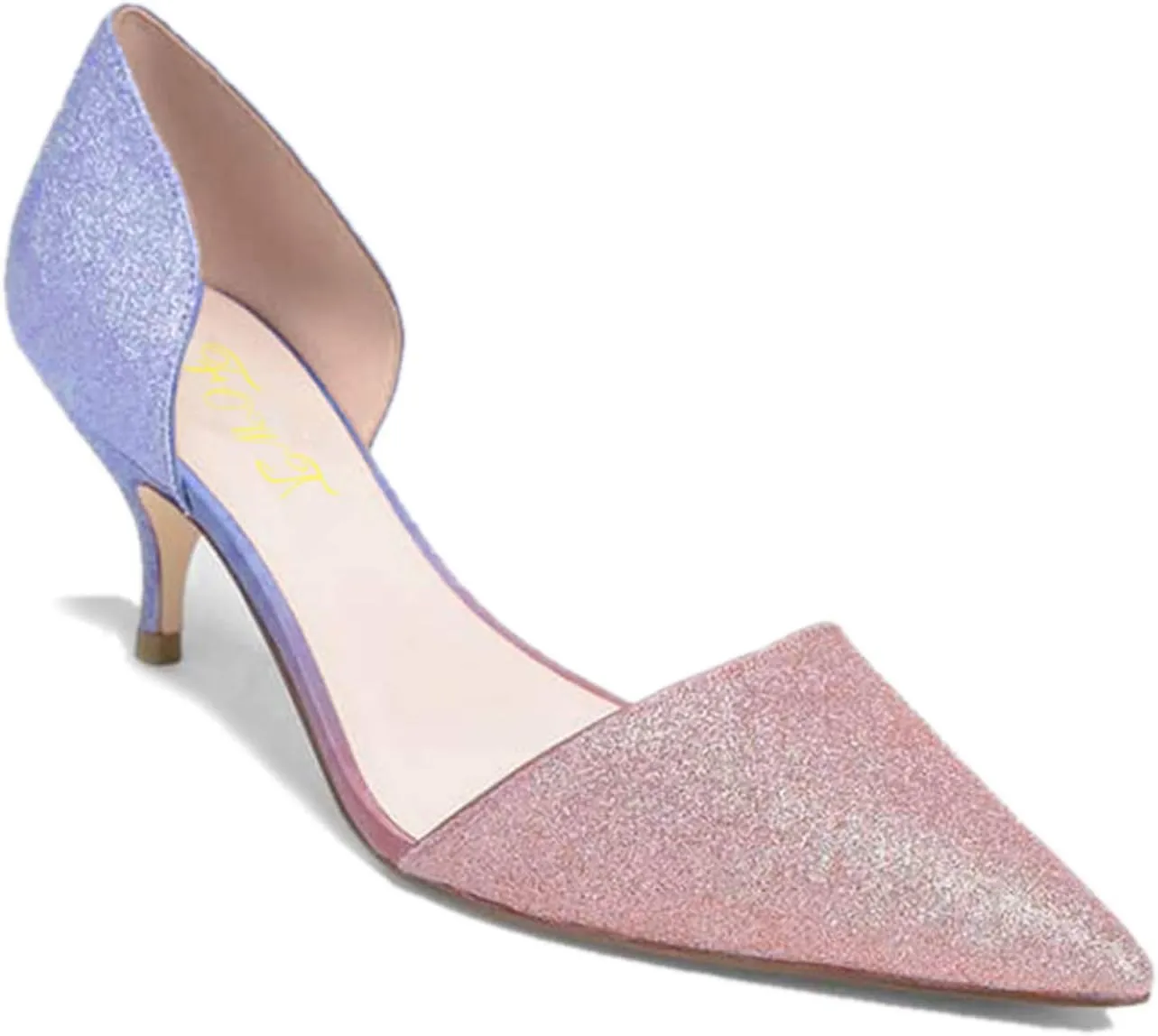 FOWT Women Closed Pointed Toe Kitten Heel Pumps Slip On Two Toned D'Orsay Low Stiletto Sandals Ladies Chic Shoes for Dress Office Party 4-16 M US
