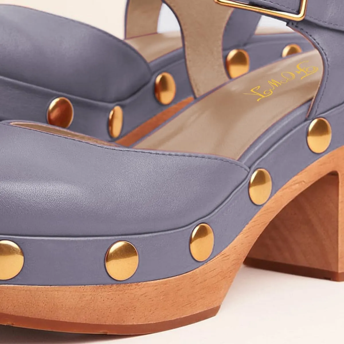 FOWT Women Round Toe Studded Platform Sandals Ankle Strap Buckle Cork Block Mid Heel Pumps for Summer Party Casual Dress Size 4-16 US