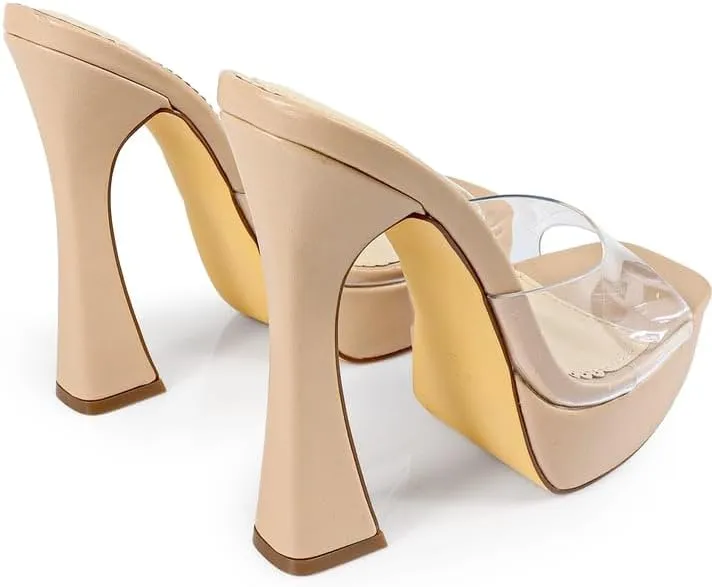 FREDERICK'S OF HOLLYWOOD Open Square Toe Platform Mule with Trapezoid Heel Slide-On Sandal - Trendy Women's Sandal with Chunky Sole, Chic Summer Footwear, FOH-Elaina