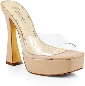 FREDERICK'S OF HOLLYWOOD Open Square Toe Platform Mule with Trapezoid Heel Slide-On Sandal - Trendy Women's Sandal with Chunky Sole, Chic Summer Footwear, FOH-Elaina