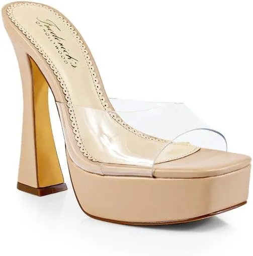 FREDERICK'S OF HOLLYWOOD Open Square Toe Platform Mule with Trapezoid Heel Slide-On Sandal - Trendy Women's Sandal with Chunky Sole, Chic Summer Footwear, FOH-Elaina