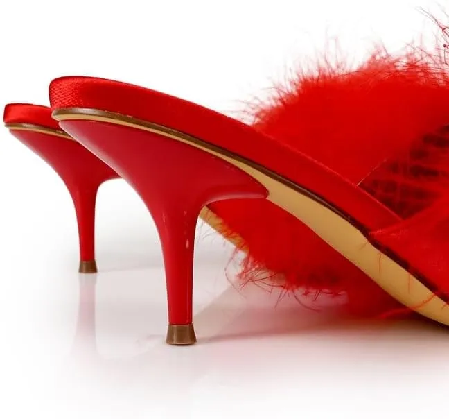 FREDERICK'S OF HOLLYWOOD Women's Ostrich Feather Kitten Heel, FOH-LUXOR