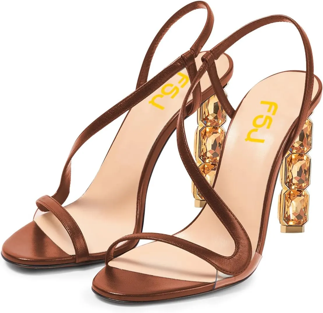 FSJ Women Open Toe Jeweled High Heel Sandals S Strap Slip On Crystal Bead Heels Sexy Ladies Bridal Wedding Party Dress Shoes Size 4-15 US